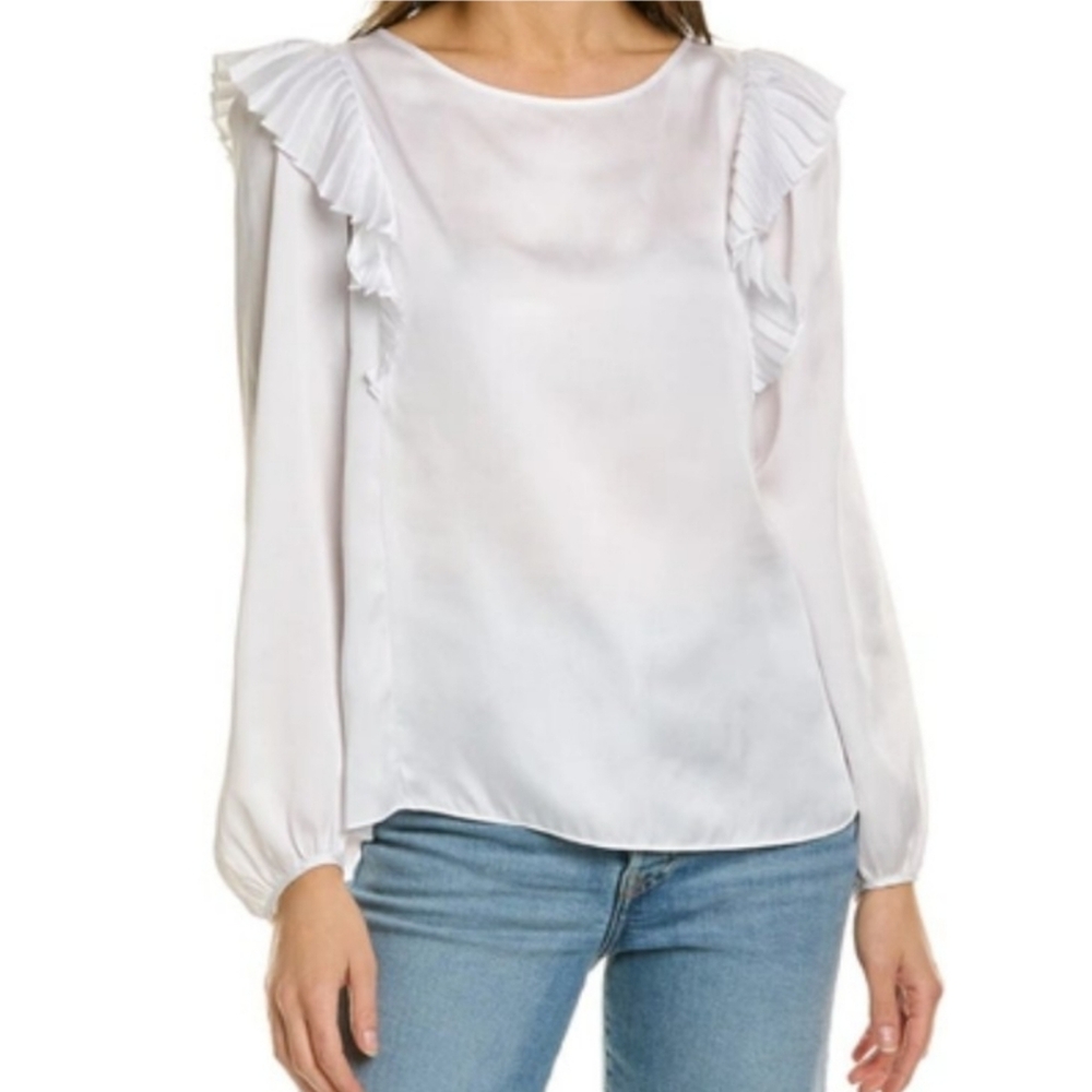The Kooples Womens Ruffle White Keyhole Back Long Sleeve Blouse  Size 0 US XS